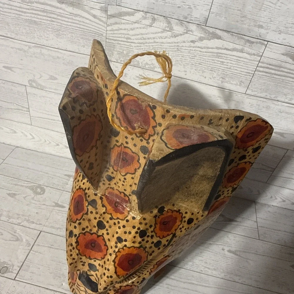 Hand Carved Wooden Jaguar Mask Tribal Painted Folk Art Wall Decor Safari Jungle